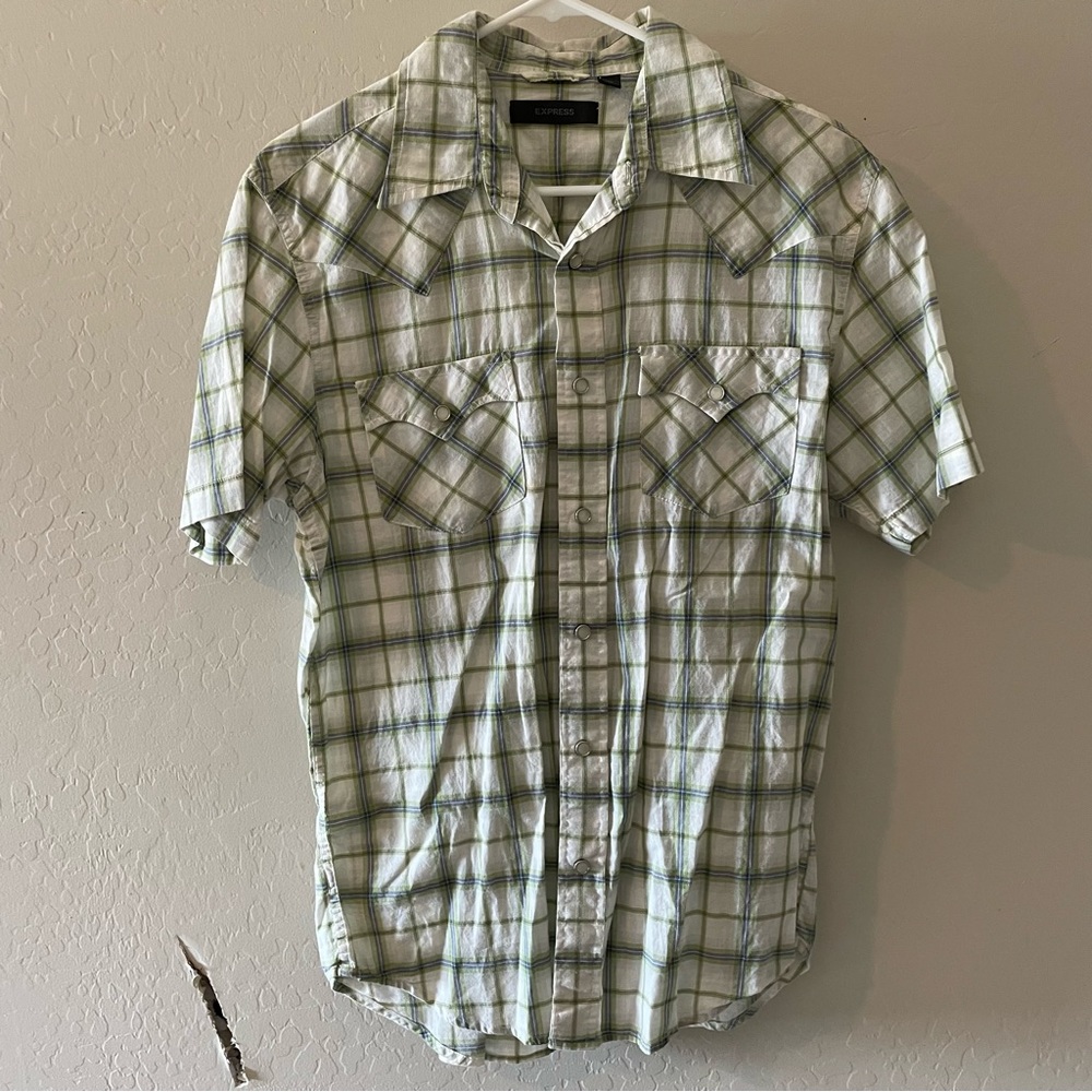 Express Pearl Button Down Plaid Shirt Size M